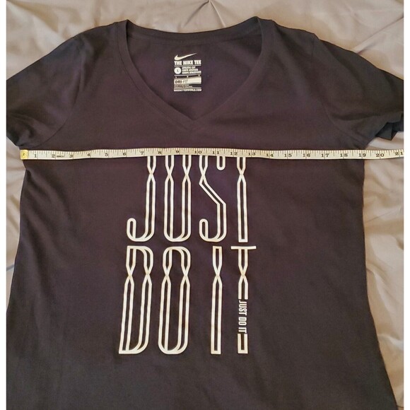 Women's Nike Just Do It Dri-Fit Short Sleeve T-Shirt V-Neck Black L Athletic Cut - Picture 4 of 9